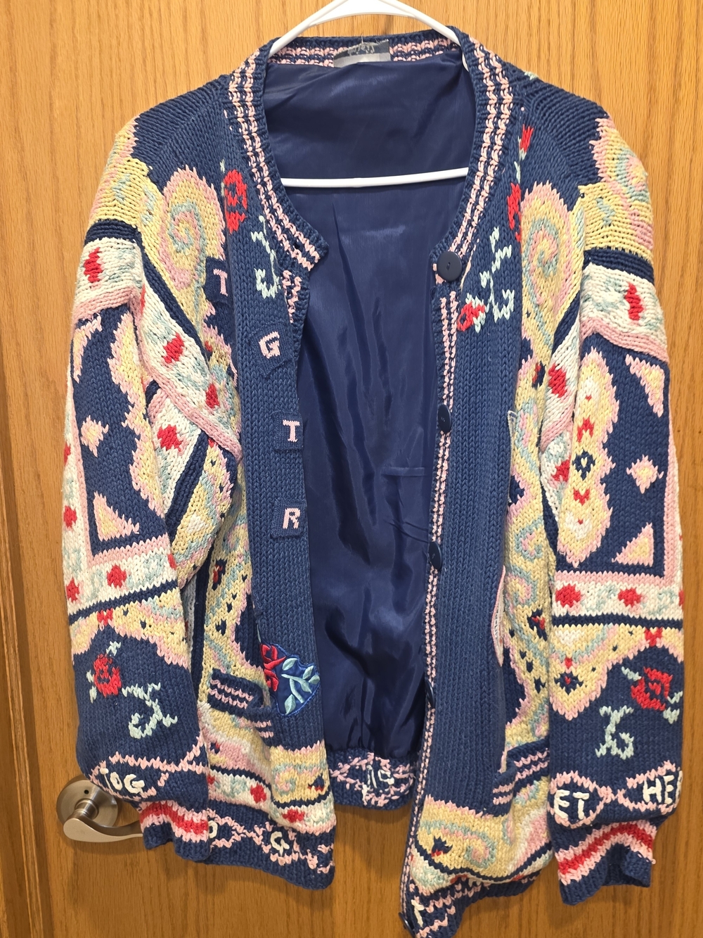 Vintage 90s Rhythm Together Navy Multicolor Knit Cardigan